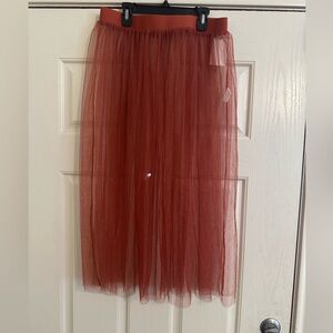 Rust sheer Mesh Skirt with elastic waist band